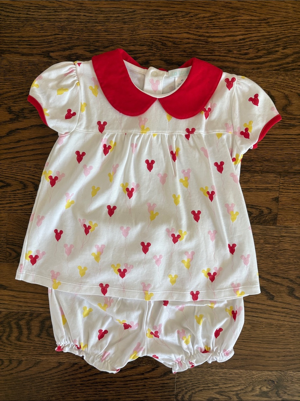 Toddler White Matching Set with Red Peter Pan Collar and Mouse Print